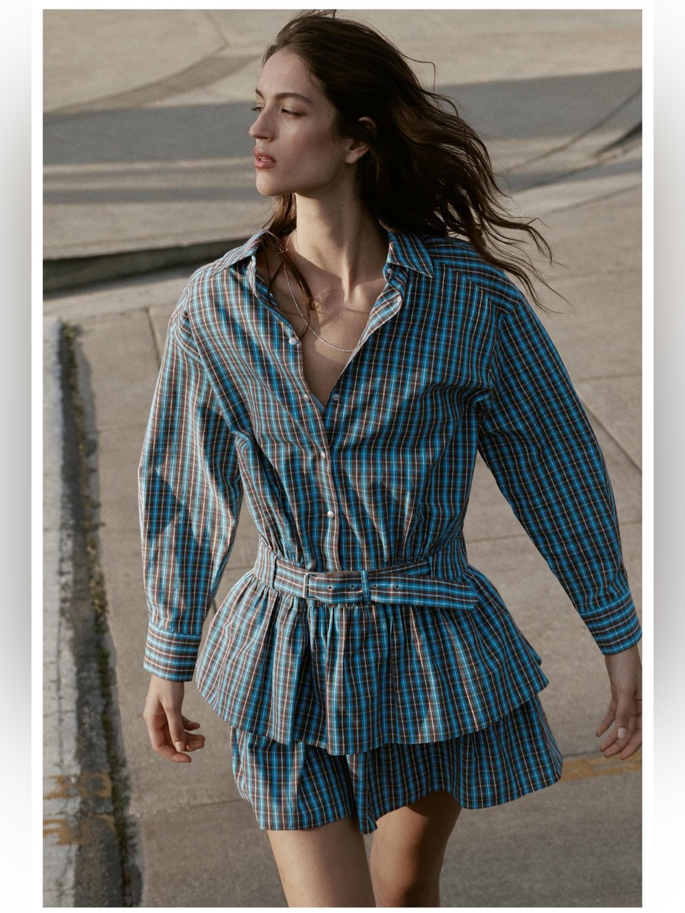 Zara Plaid Ruffle Short Belted Dress